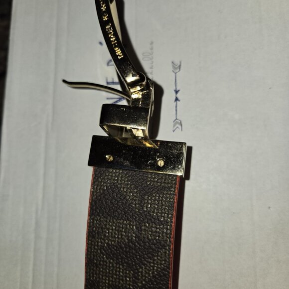 Michael Kors Reversible Belt XL / XXL Size 46 Gold Buckle Red Logo Black Brown - Picture 7 of 9